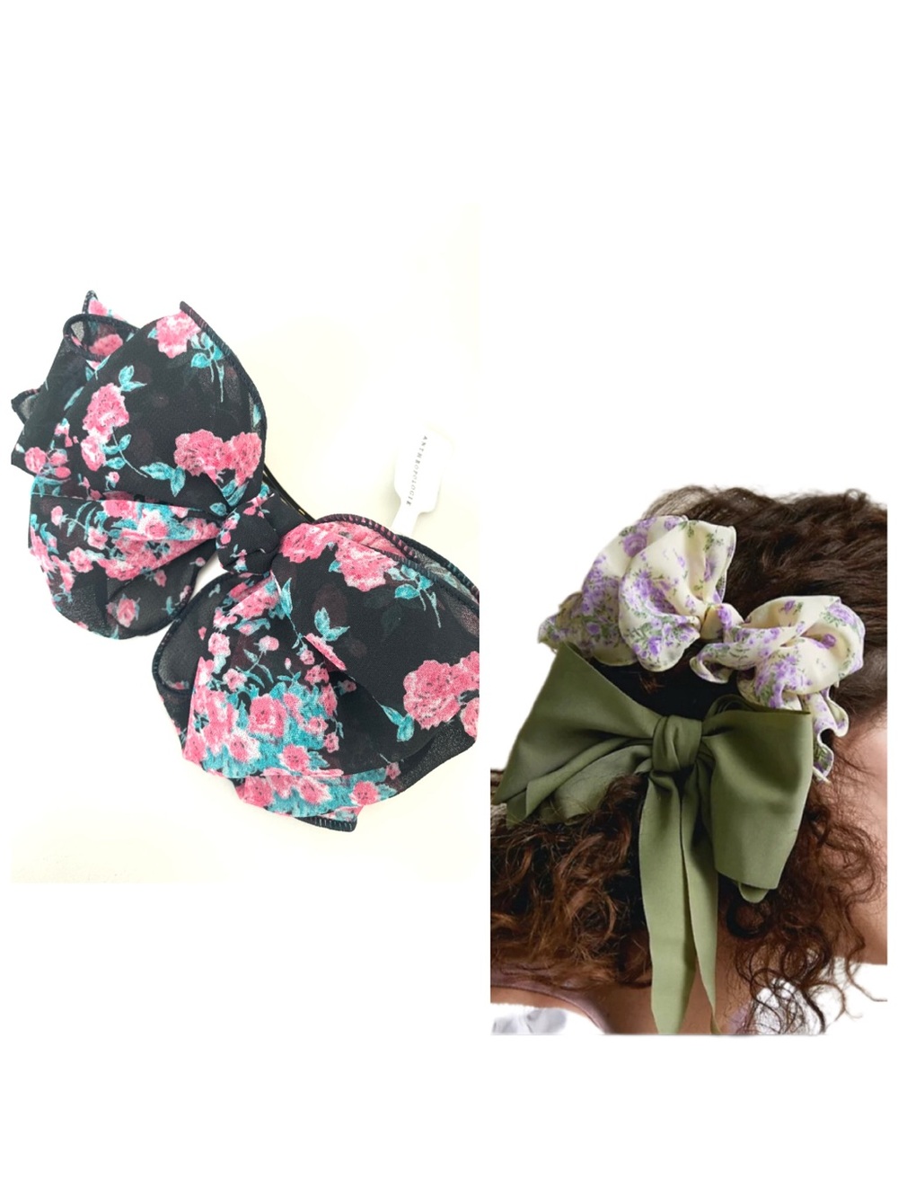 NEW Anthropologie Floral Pleated Bow Barrette Black